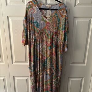 Easel Green Smocked Maxi Dress with Dolman Sleeves